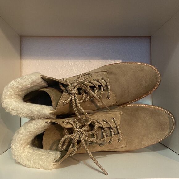 Zara Basic Collection Suede Lace Up Shearling Lined Ankle Boots Cozy Winter - Picture 8 of 14